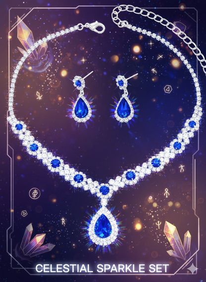 Ensemble de bijoux en argent sterling 925 - Collier et boucles d'oreilles de luxe avec zircone en forme de cœur pour femmes - Cadeau édition cosmique