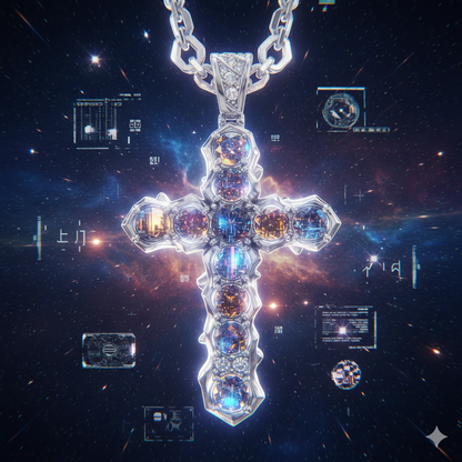 Pendentif croix Cyber-Iced et chaîne tennis Elite 4 mm