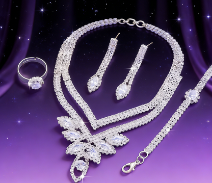 Ensemble de bijoux en argent sterling 925 Celestial - Collier, boucles d'oreilles, bracelet et bague en zircone pour mariage/gala glamour