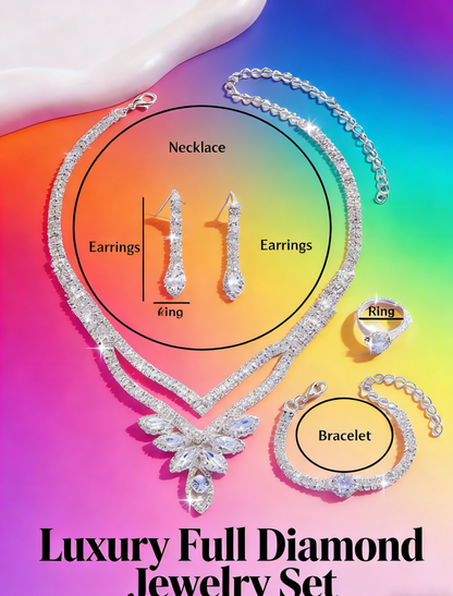 Ensemble de bijoux en argent sterling 925 Celestial - Collier, boucles d'oreilles, bracelet et bague en zircone pour mariage/gala glamour