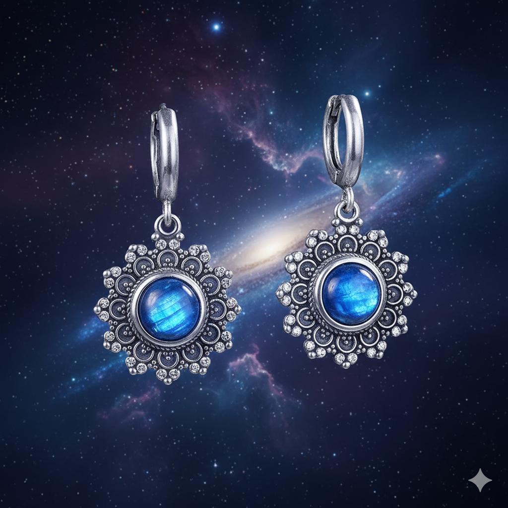Boucles d'oreilles élégantes en cyanite naturelle - Bijoux vintage en argent 925 pour les mariages et les occasions spéciales