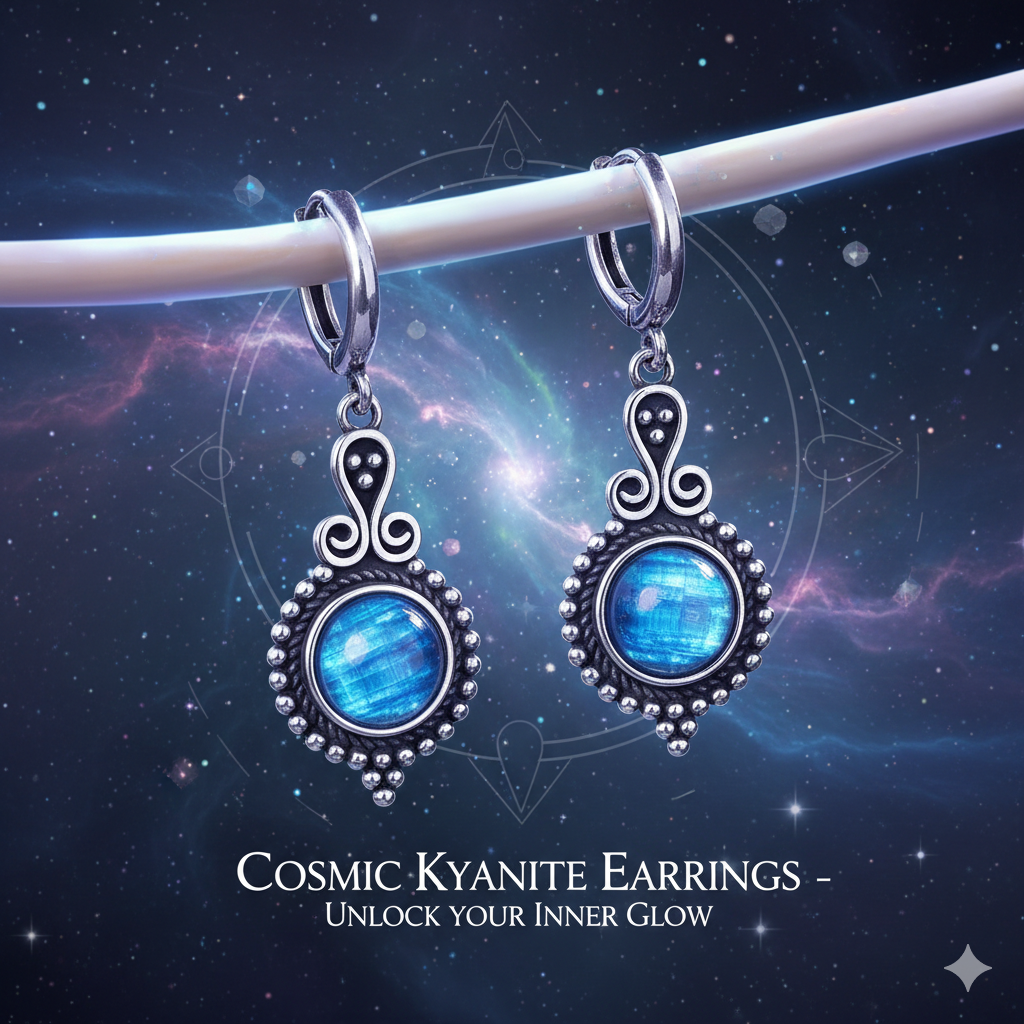 Boucles d'oreilles élégantes en cyanite naturelle - Bijoux vintage en argent 925 pour les mariages et les occasions spéciales