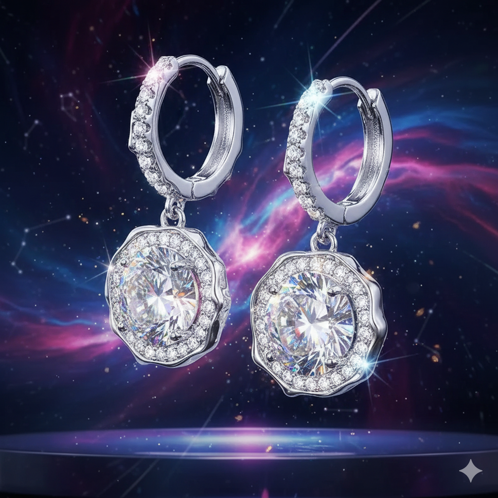 Éclat intemporel – Boucles d'oreilles pendantes Halo en CZ taille étoile