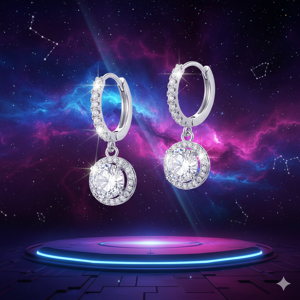Éclat intemporel – Boucles d'oreilles pendantes Halo en CZ taille étoile